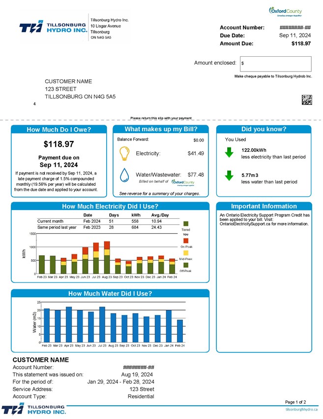 New Tillsonburg Hydro bill format page 1