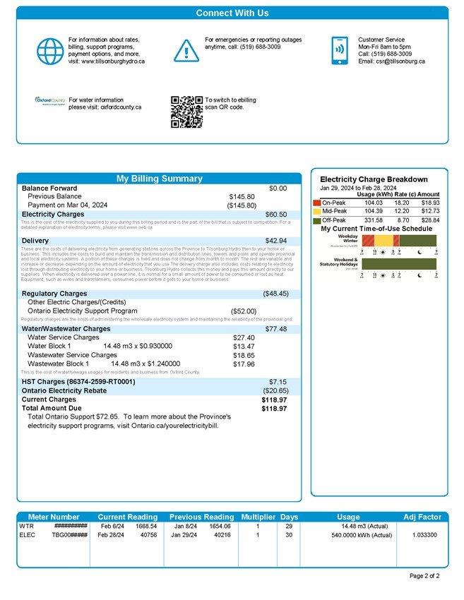 New Tillsonburg Hydro Bill Format - page 2